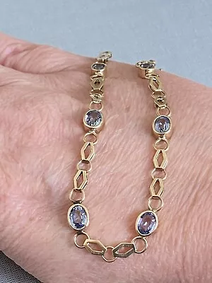 Ladies Vintage  9ct Gold & Sapphire  Bracelet 6.8g 7.5” Long • £266