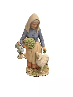 Homco Home Interiors Vintage  Porcelain Figurine Farmer's Wife Feeding Lamb 8811 • $19.99