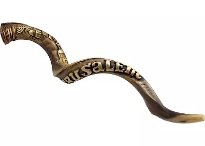 Kudu Shofar Hand Engraved Painted Lacquer 40-42  Natural Jerusalem Menorah • $950