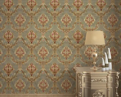 9.5M Smoke Grey Damask Floral Waterproof Wallpaper Embossed Textured PVC Roll • £17.99