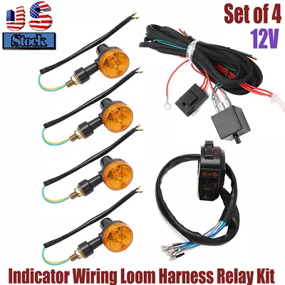 4X Universal Motorcycle Indicator Wiring Loom Harness Relay Kit Turn Signals • $45.99