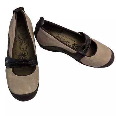 Merrell Plaza Bandeau Mary Jane Shoes Womens Size 6 Dark Taupe/Tan Suede 46404 • $23.40