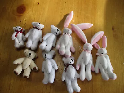 Lot 9 Mini Jointed Plush Bunnies & BearsLong Ears Bunny RabbitsAdorable • $9