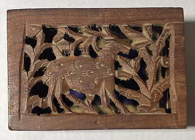 Hand Carved  Hinged  Wooden Jewelry Or Trinket Box Deer  Made In India 4  By 6  • $12.02