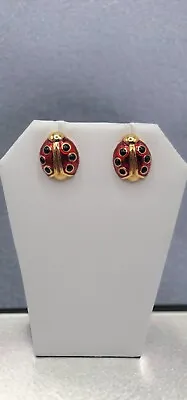 Vintage Avon Signed Enamel Goldtone Ladybug Pierced Earrings • $10.99