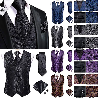 Men's Teal Paisley Design Dress Vest And Neck Tie Hankie Set For Suit Or Tuxedo • $18.99