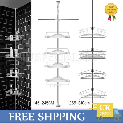 £14.99 • Buy 4 Tier Telescopic Bathroom Wall Corner Shelf Rack Shower Storage Organizer Trays