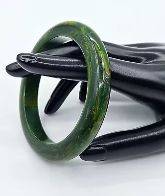 Vintage Bakelite Green Yellow Gold Marbled Swirl Bangle Bracelet Tested Chunky  • $28