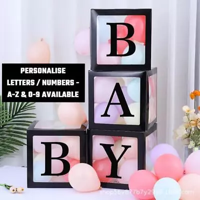 Black Balloon Box A-Z 0-9 Letter Cube Wedding Baby Shower Birthday Party UK • £1.99