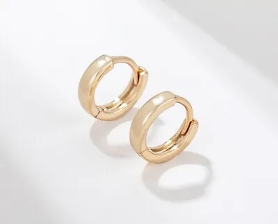 18ct Gold Filled Simple Hinged Baby's 9mm Huggie Hoop Earrings • £3.99