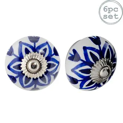 £11.99 • Buy Ceramic Door Knobs Cabinet Drawer Handle Set, Floral Design, Dark Blue - X6