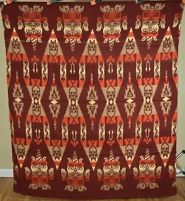 Vintage Pictorial Camp Blanket With Unusual Pacific Northwest Indian Design! • $895