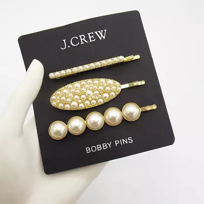 J. Crew Oversize Pearl Embellished Bobby Pins Set Of 3 Pins Hair Barrettes • $14.50