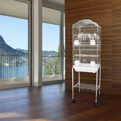 Large Shell Top Canary Parakeet Cockatiel LoveBird Finch Bird Cage Roll Stand WT • $59.95