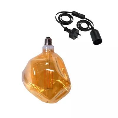 Faceted Edison LED Light Globe & Power Cord Plug In 1.8m E27 4 Watt Bulb 23cm • $66.50