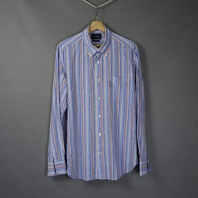 Faconnable - L - Classic Fit Stripe Shirt Button Down Blue Orange Classic Men's • £23.95