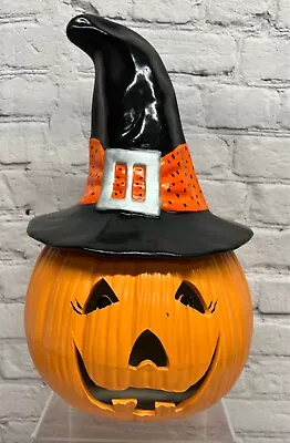 Vtg Halloween Byron Mold Ceramic Pumpkin Jack O Lantern W/Witch Hat • $72