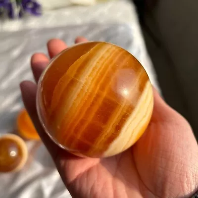 Banded Orange Yellow Calcite Crystal Sphere Home Display Healing Stone • $50