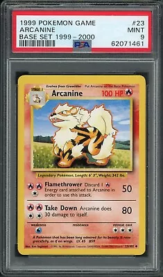 Pokemon PSA 9 Mint Base Set 1999-2000 4th Print Uncommon Arcanine 23/102 (GP) • $59.99