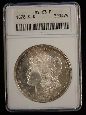 1878-S $1 Morgan Silver Dollar ANACS MS63 PL PROOF LIKE Old Small Holder • $158