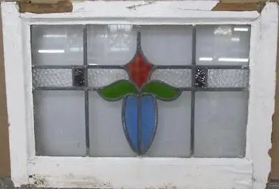 MIDSIZE OLD ENGLISH LEADED STAINED GLASS WINDOW Cute Floral 24.75  X 17.5  • $165