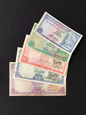 Malaysia 1 5 10 50 100 Ringgit Banknotes 1967 First Issue Rare Full Set 5Pcs • $749.99