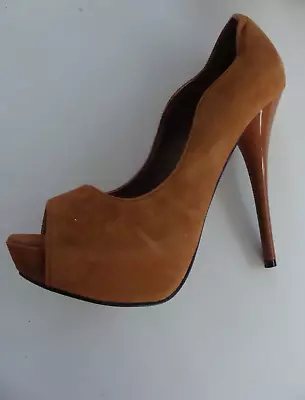 NEW Qupid Stiletto 5+  High Heels Faux Suede Platform Pump Peep Toe Sz 8 • $45.99