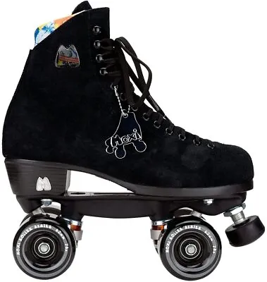 Moxi Lolly Black Suede Leather Quad Fashion Roller Skates • $369.99