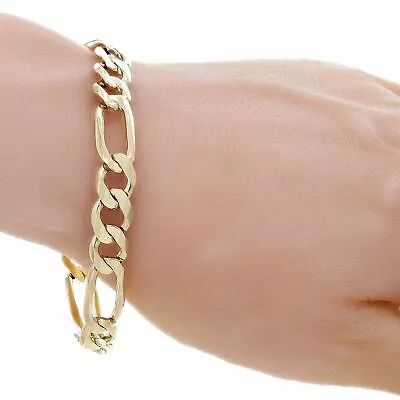 Men's 14k Yellow Gold Solid Figaro Bracelet Link Chain 9  9.6mm 26.2 Grams • $1572.49