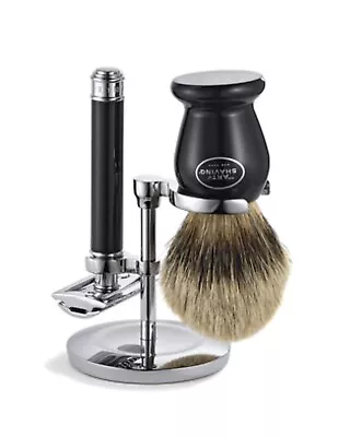 MÜHLE Traditional Black & Chrome Safety Razor And Silver Tip Brush Shaving Set • $389.98