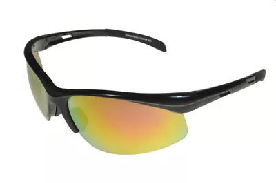 Badical Glade Half Frame Wraparound Sports Sunglasses Black/Fire-Revo Mirror ML • £17.97