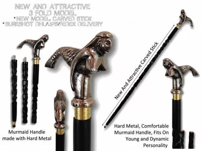 Vintage Style Heavy Brass Mermaid Head Handle Wooden Walking Stick Cane Handmade • $41.40