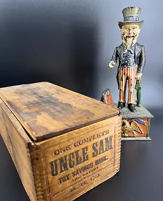 Uncle Sam Bank W/Box Cast Iron Mechanical Bank - SHEPARD • $3950