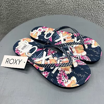 Roxy Women's Flip Flops Simba Love V Size 10 NWT Navy Floral • $14.95