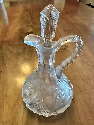Vintage Cut Glass Oil/Vinegar Cruet With Faceted Stopper  Clear 5” Bottle • $20