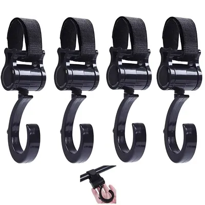 4pcs Stroller Hook Bag Hook Plastic Mommy Buggy Clips Black 360 Degree Rotating • $10