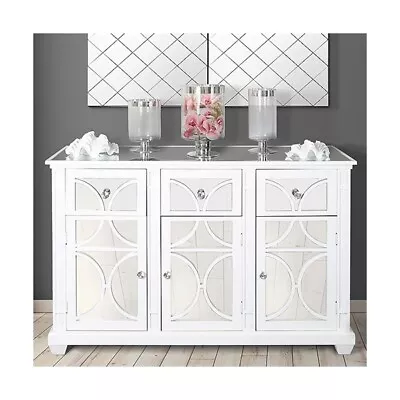 Large White Mirrored Sideboard Cabinet Unit Storage Hallway Living Room Decor • £102