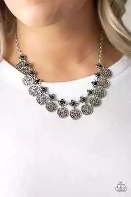 Paparazzi  Mandala Movement  Black Bead & Silver Mandala Fringe Necklace • $3.50