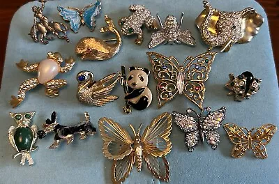 Vintage - Now Figural Brooch Pin Lot Of 16 Animals Insects Rhinestone Enamel • $19