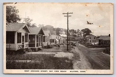 Postcard West Orchard Street Bay View Beach Milford CT Dirt Road Cottages  • $11.95