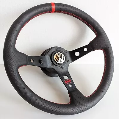 Steering Wheel Fits VW Golf Jetta Mk2 Mk3 Corrado Deep Dish Red Leather 88-96 • $183.05