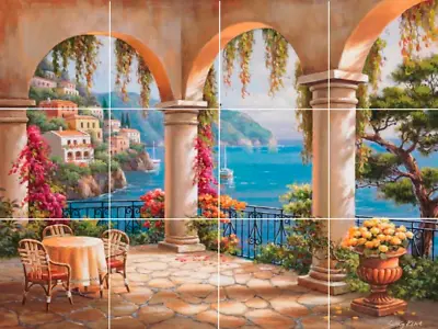 Mediterranean Dinner Ocean View Of Italy Villa Ceramic Tile Mural Backsplash • $59.99