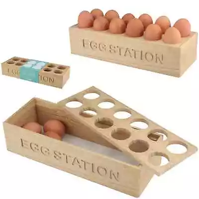 Apollo Wood Egg Station Shelf 12 Eggs Cabinet Holder Rack Storage Box Organizer • £10.99