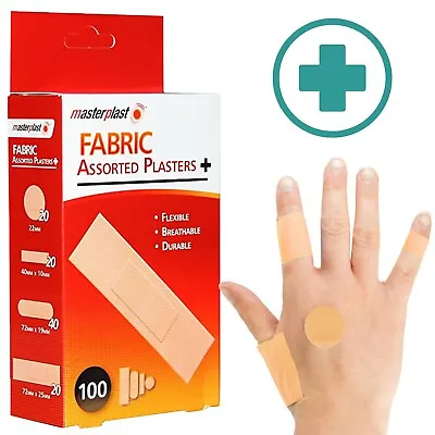 FABRIC PLASTERS Plain Dressing Durable First Aid Small - Large Assorted 100 Pack • £3.78