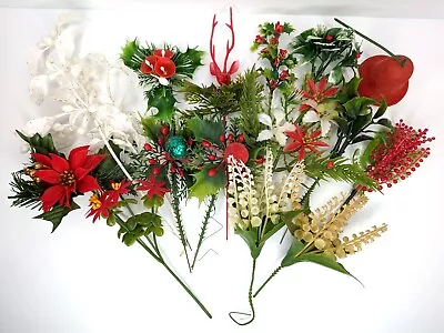 Vintage Christmas Floral Picks | Reindeer Bells Poinsettias More | Lot Of 16! • $24.99