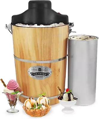 Vintage Wood Bucket Electric Ice Cream Maker With Hand Crank - Churns Ice Cream • $178.19