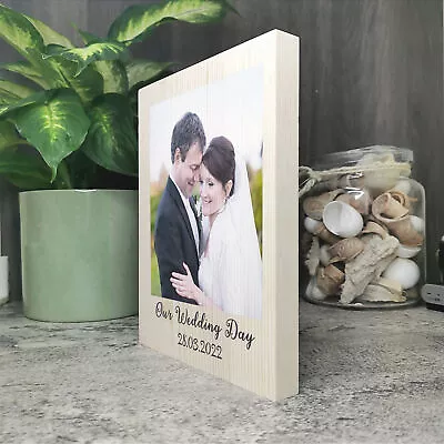 £9.99 • Buy Personalised Photo Frame Wood Block Wedding Anniversary Keepsake Gift For Wife