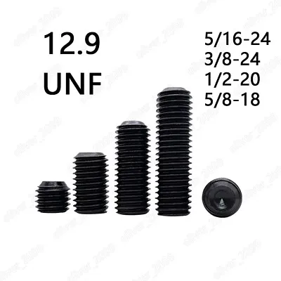 Fine Thread Black 12.9 Steel Hex Socket Set Screw Cup Point Grub Screws 5/16 3/8 • £131.94