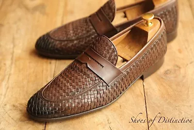 Russell & Bromley Bologna Brown Woven Leather Shoes Loafers Men's UK 8 US 9 • £59
