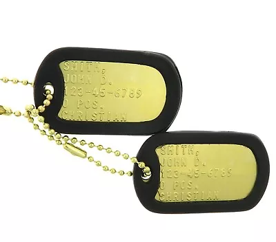 Custom Embossed Military Brass Army Navy Marines AF ID Dog Tags Set • $8.95